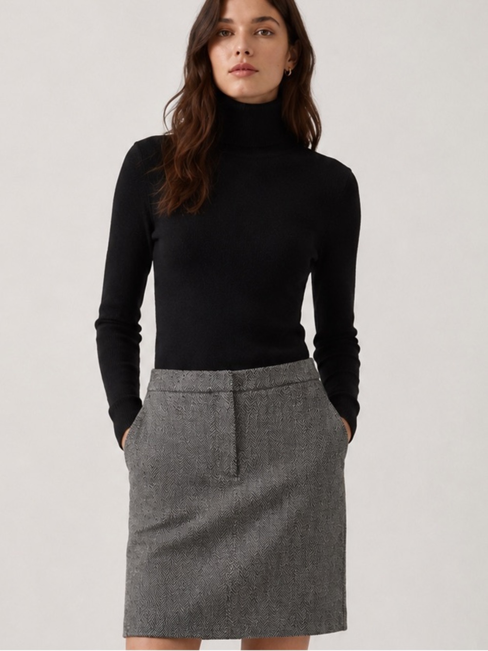 Kors Michael Kors Wool Cashmere Herringbone Pencil Skirt 12 Made in Italy 90s